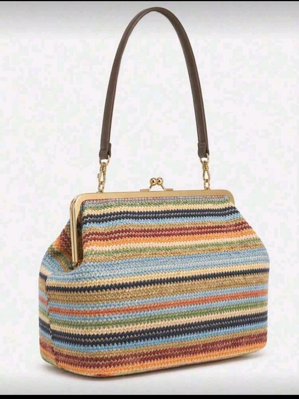 Multicolor Striped Knit Frame Handbag with Gold Hardware